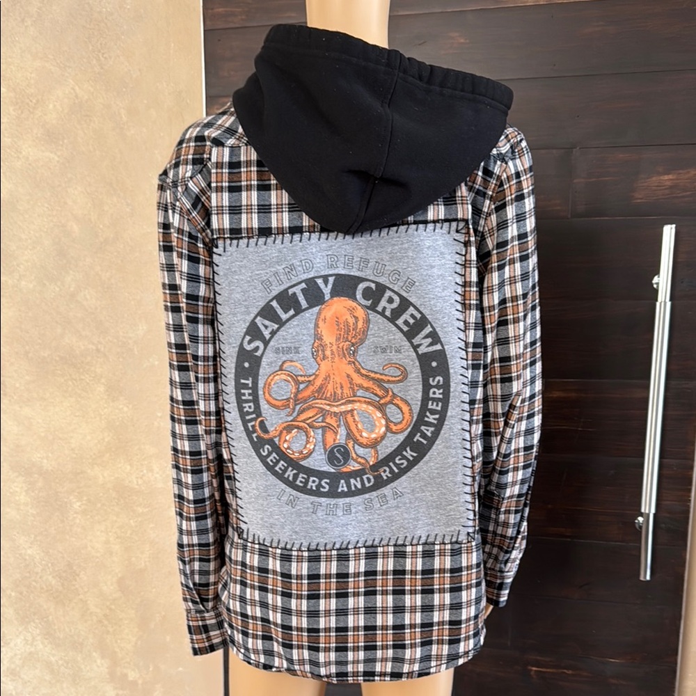 Salty Crew Plaid Hooded Shacket Size L